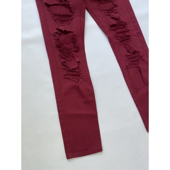 G By Guess Slim Straight Heavy Destroy Jeans In Red Size 32 - Picture 2 of 10